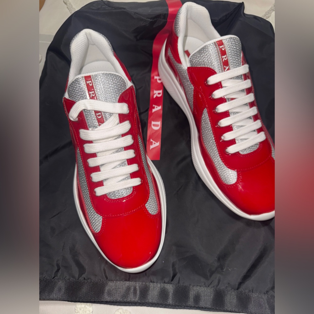 Prada Red and White Sneakers Vibrant Retro-Inspired Design